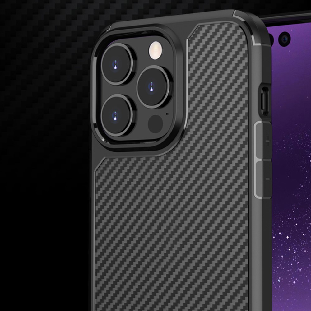 For iPhone 14 Pro Max 6.7 inch Translucent Carbon Fiber Texture Matte Phone Cover Anti-drop PC + TPU Hybrid Case - Black-4