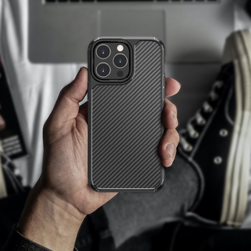 For iPhone 14 Pro Max 6.7 inch Translucent Carbon Fiber Texture Matte Phone Cover Anti-drop PC + TPU Hybrid Case - Black-5