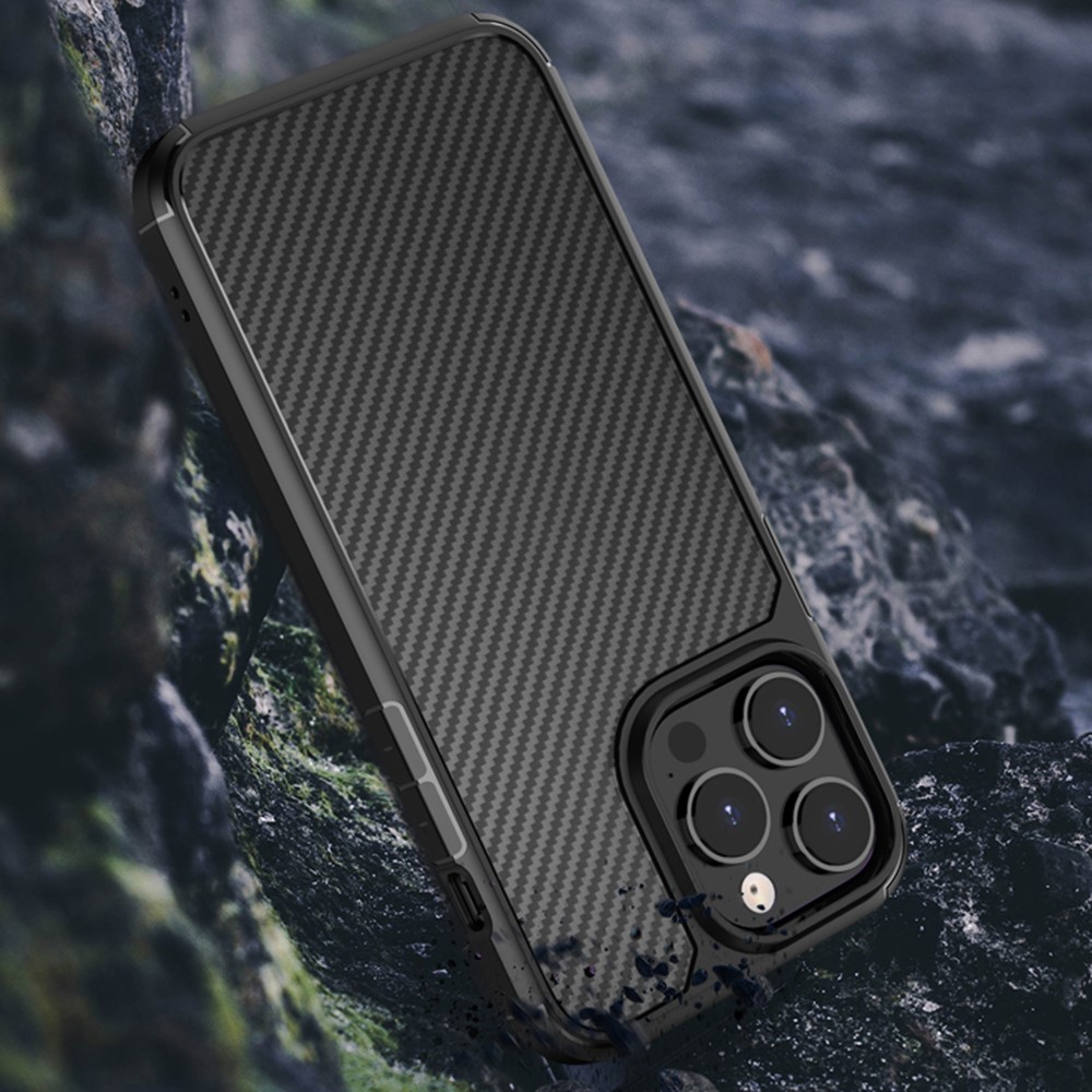 For iPhone 14 Pro Max 6.7 inch Translucent Carbon Fiber Texture Matte Phone Cover Anti-drop PC + TPU Hybrid Case - Black-6