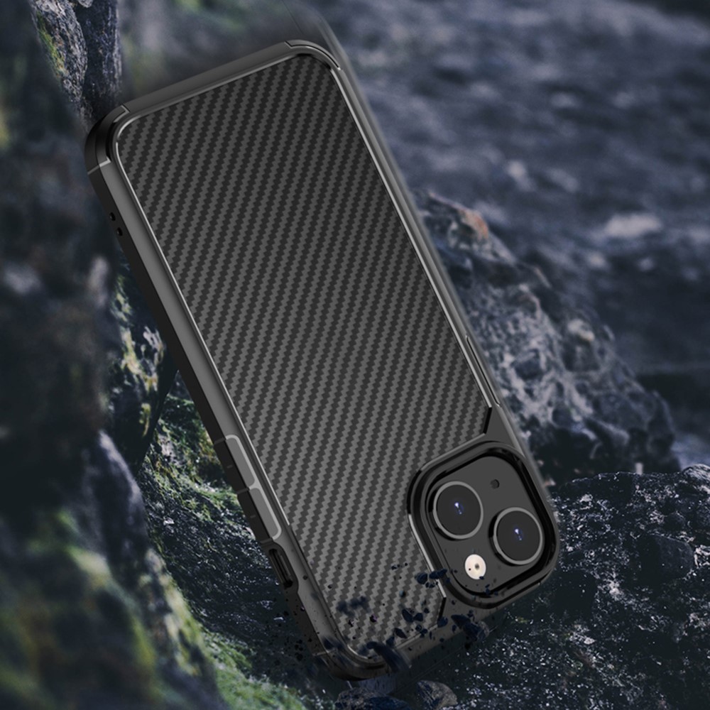 Translucent Matte Phone Case for iPhone 14 6.1 inch, Carbon Fiber Texture PC + TPU Airbag Shockproof Cover - Dark Blue-6
