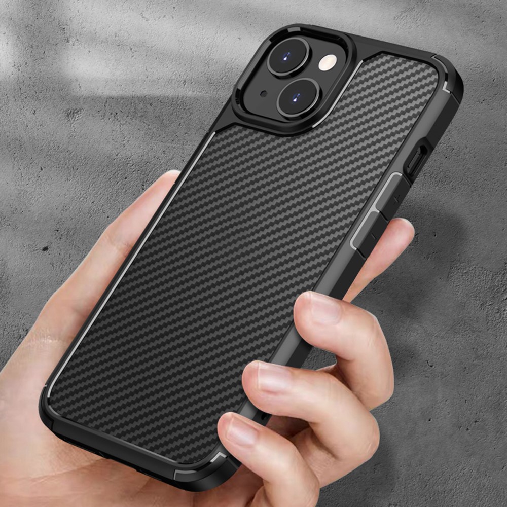 Translucent Matte Phone Case for iPhone 14 6.1 inch, Carbon Fiber Texture PC + TPU Airbag Shockproof Cover - Dark Blue-7