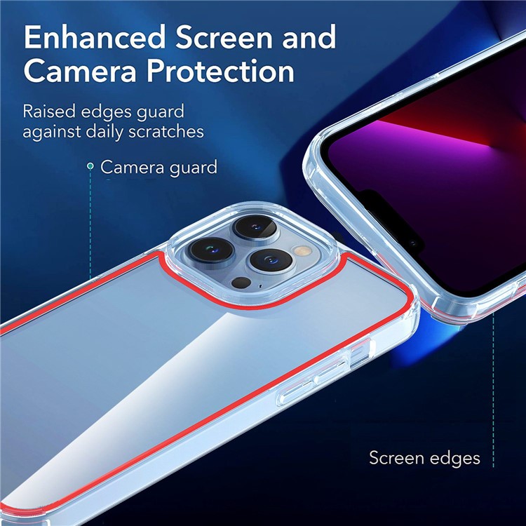 For iPhone 14 Pro 6.1 inch Electroplating Buttons Phone Case Colorful Lines Design Shockproof Clear TPU+Acrylic Shell - Transparent Red-4