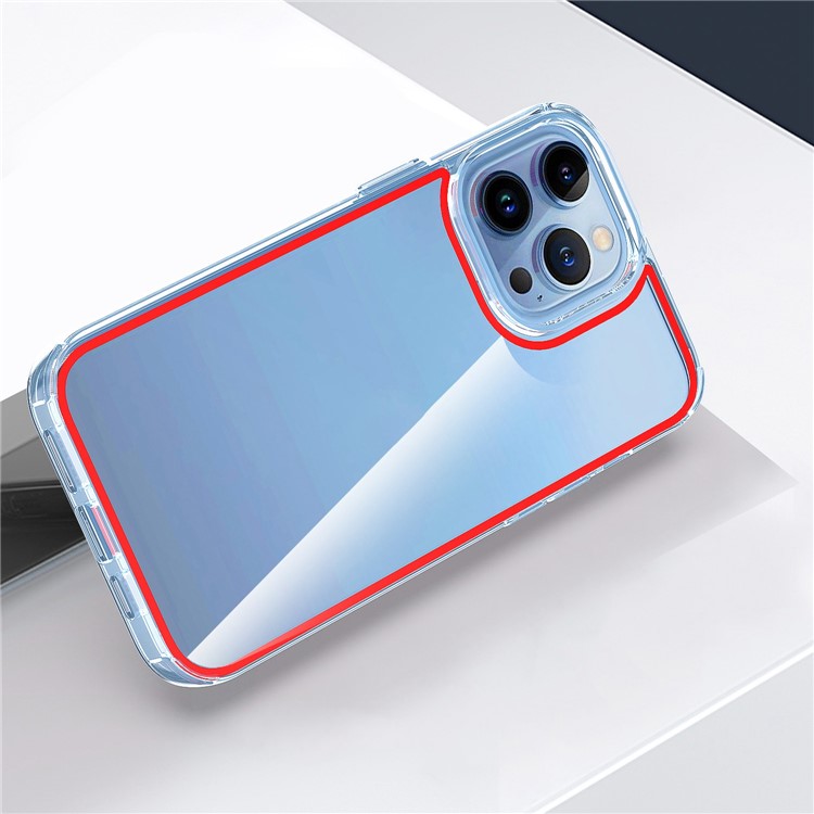 For iPhone 14 Pro 6.1 inch Electroplating Buttons Phone Case Colorful Lines Design Shockproof Clear TPU+Acrylic Shell - Transparent Red-5