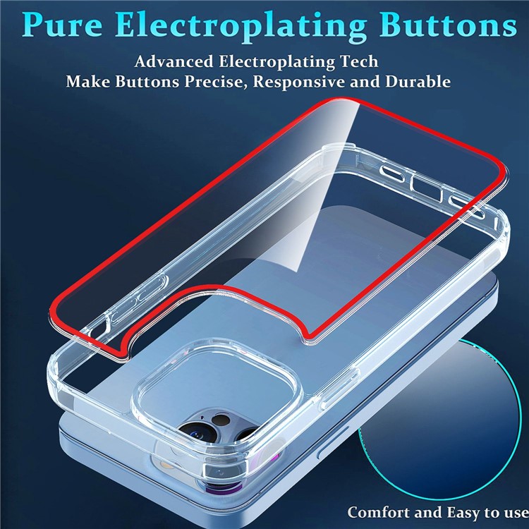 For iPhone 14 Pro 6.1 inch Electroplating Buttons Phone Case Colorful Lines Design Shockproof Clear TPU+Acrylic Shell - Transparent Red-6