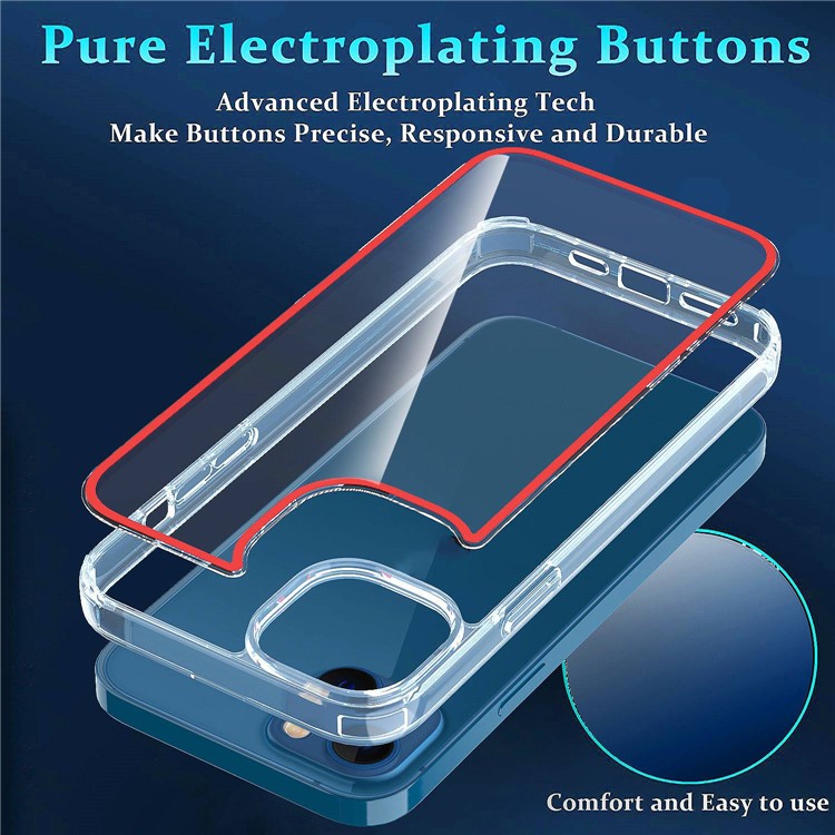 For iPhone 14 6.1 inch Electroplating Buttons Design Clear Phone Case Colorful Lines Design TPU+Acrylic Cover - Transparent Red-2