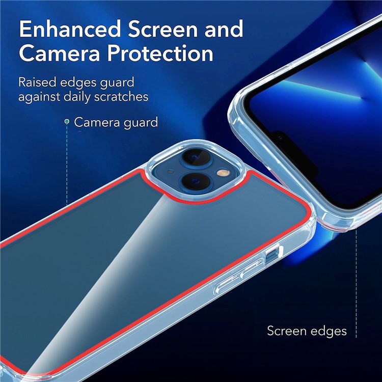 For iPhone 14 6.1 inch Electroplating Buttons Design Clear Phone Case Colorful Lines Design TPU+Acrylic Cover - Transparent Red-3