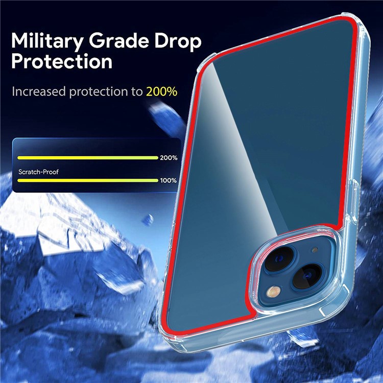 For iPhone 14 6.1 inch Electroplating Buttons Design Clear Phone Case Colorful Lines Design TPU+Acrylic Cover - Transparent Red-4