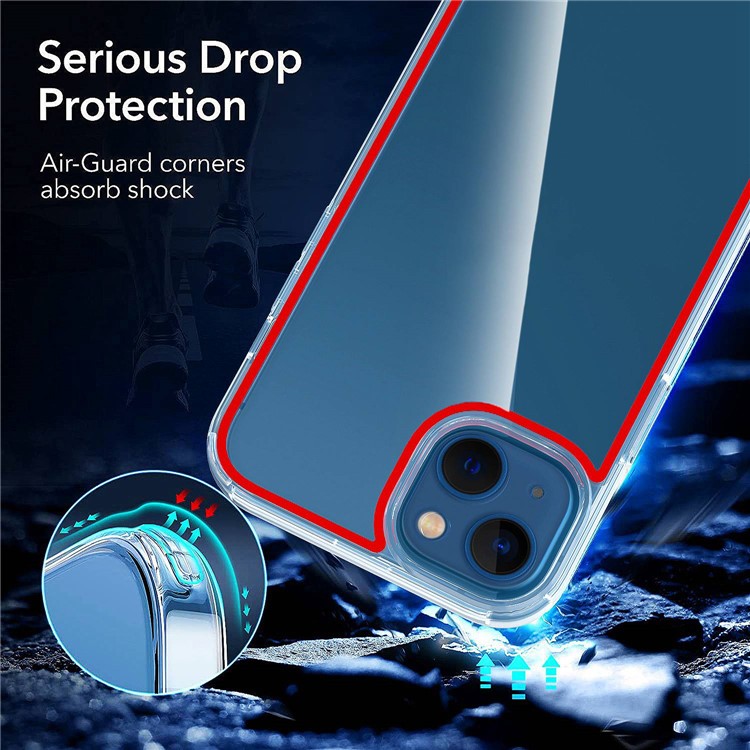 For iPhone 14 6.1 inch Electroplating Buttons Design Clear Phone Case Colorful Lines Design TPU+Acrylic Cover - Transparent Red-6