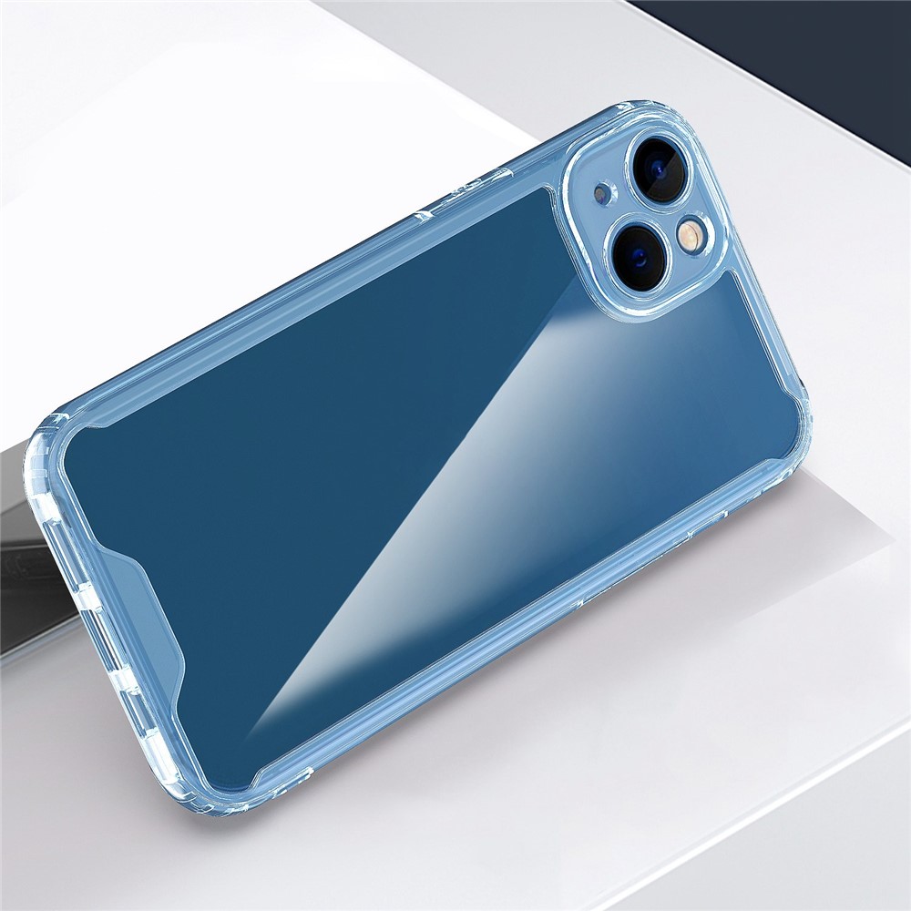 For iPhone 14 Max 6.7 inch Precise Cutout Clear Phone Case TPU+Acrylic Electroplating Buttons Design Back Cover - Transparent Blue-4
