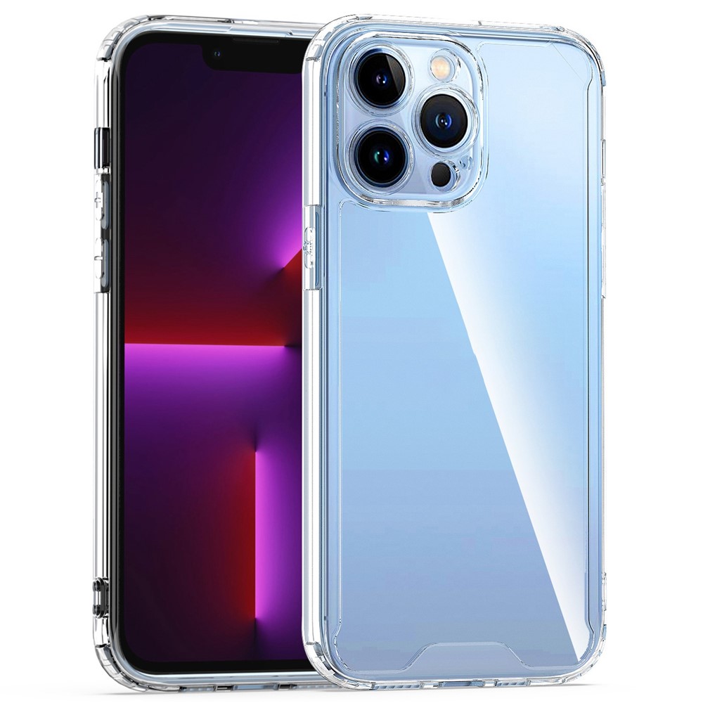 For iPhone 14 Pro 6.1 inch Electroplating Buttons Design Clear Phone Case TPU+Acrylic Protective Back Cover - Transparent-1