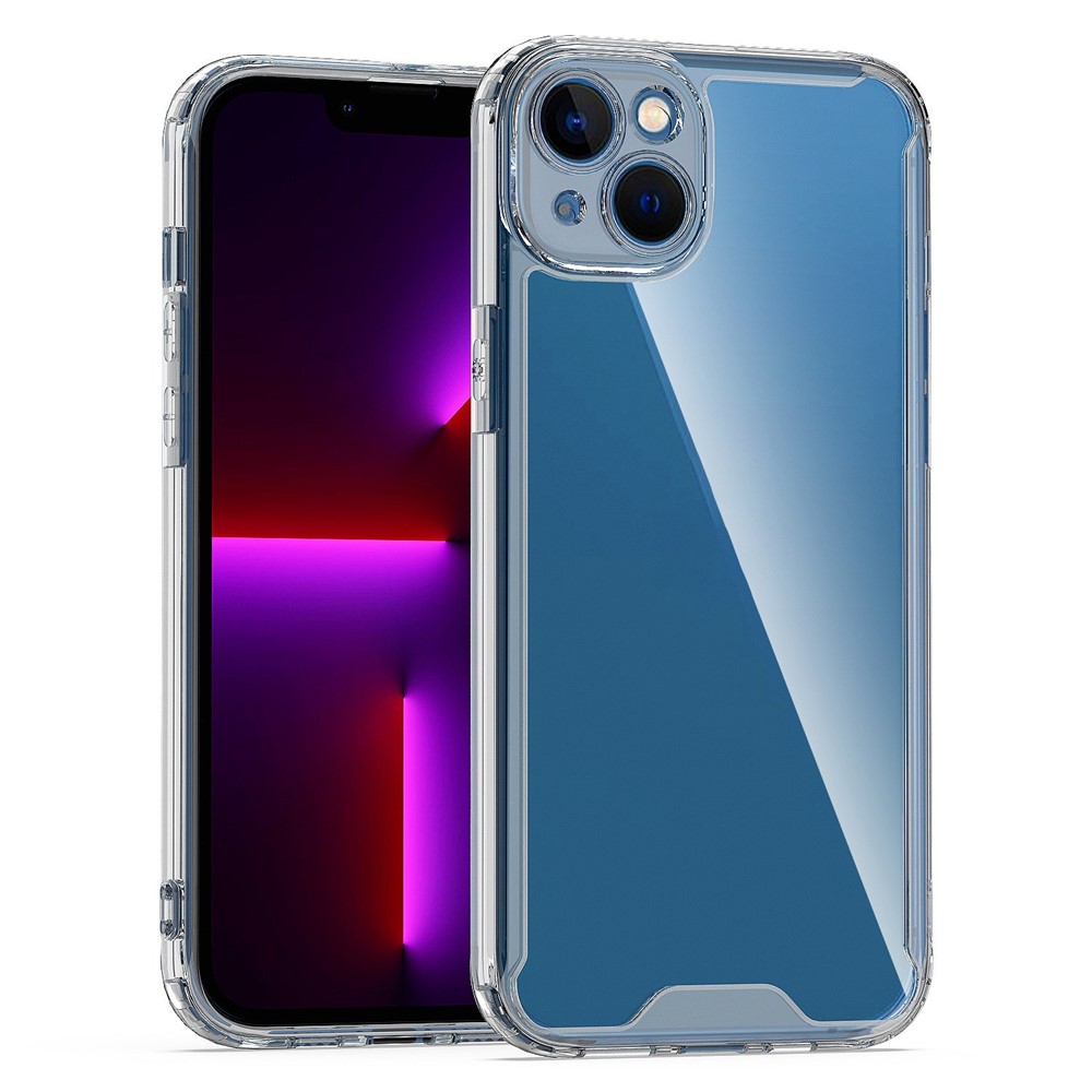 For iPhone 14 6.1 inch Electroplating Buttons Design Transparent Phone Case TPU+Acrylic Cell Phone Cover - Transparent Black-1