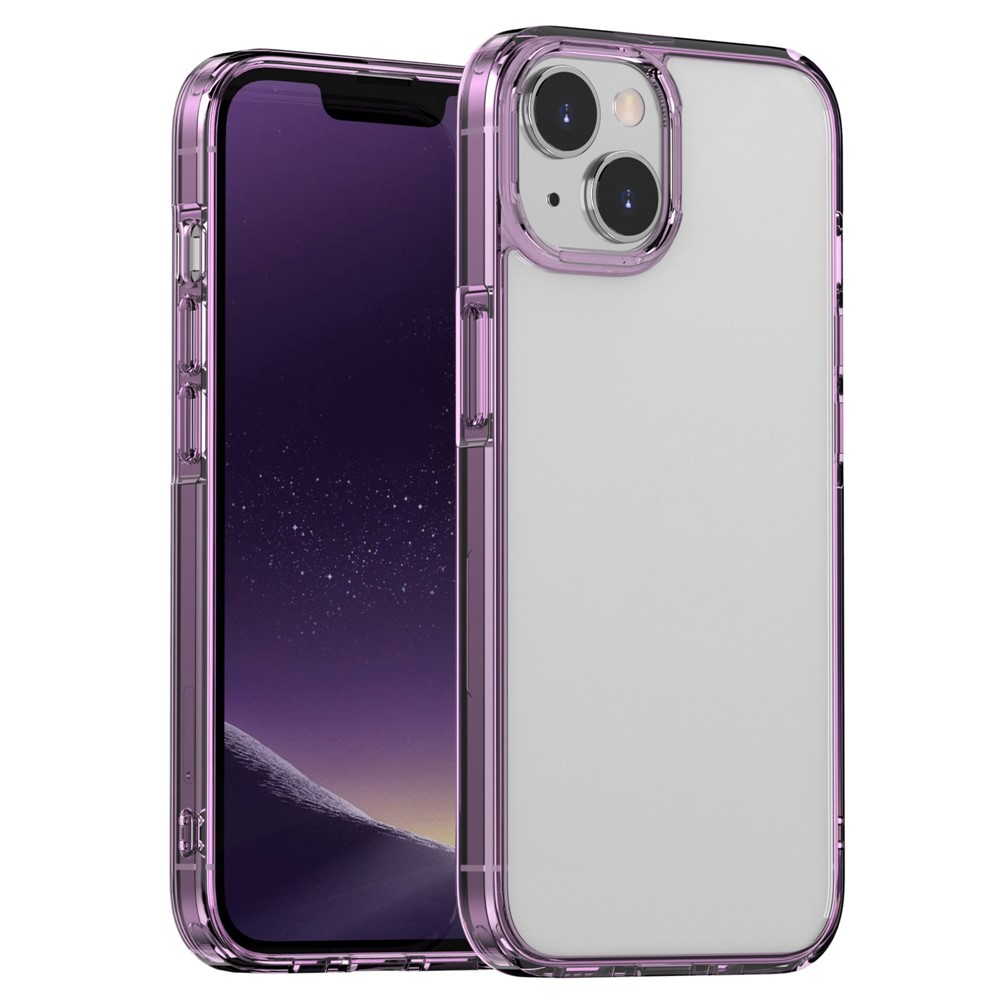 For iPhone 14 Max 6.7 inch Crystal Clear Mobile Phone Case TPU+Acrylic Well-protected Back Cover - Transparent Purple-1