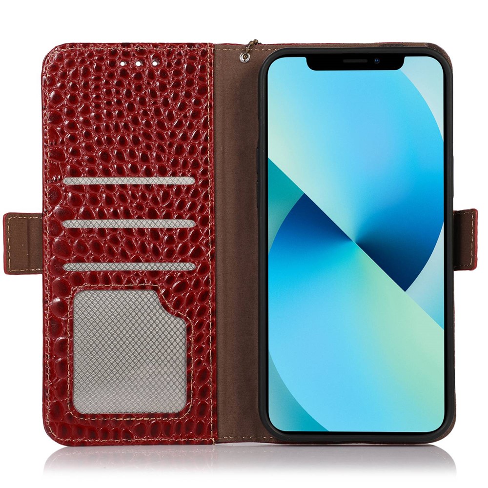For Honor X40i 5G Anti-scratch Crocodile Texture Phone Case Genuine Cowhide Leather Wallet Stand RFID Blocking Folio Magnetic Closure Phone Cover - Red-2