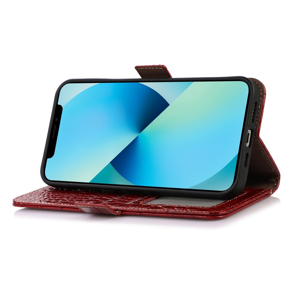 For Honor X40i 5G Anti-scratch Crocodile Texture Phone Case Genuine Cowhide Leather Wallet Stand RFID Blocking Folio Magnetic Closure Phone Cover - Red-3
