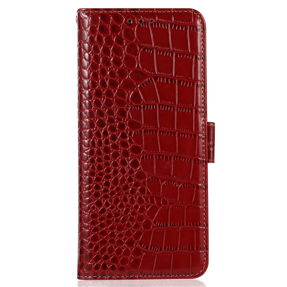 For Honor X40i 5G Anti-scratch Crocodile Texture Phone Case Genuine Cowhide Leather Wallet Stand RFID Blocking Folio Magnetic Closure Phone Cover - Red-7