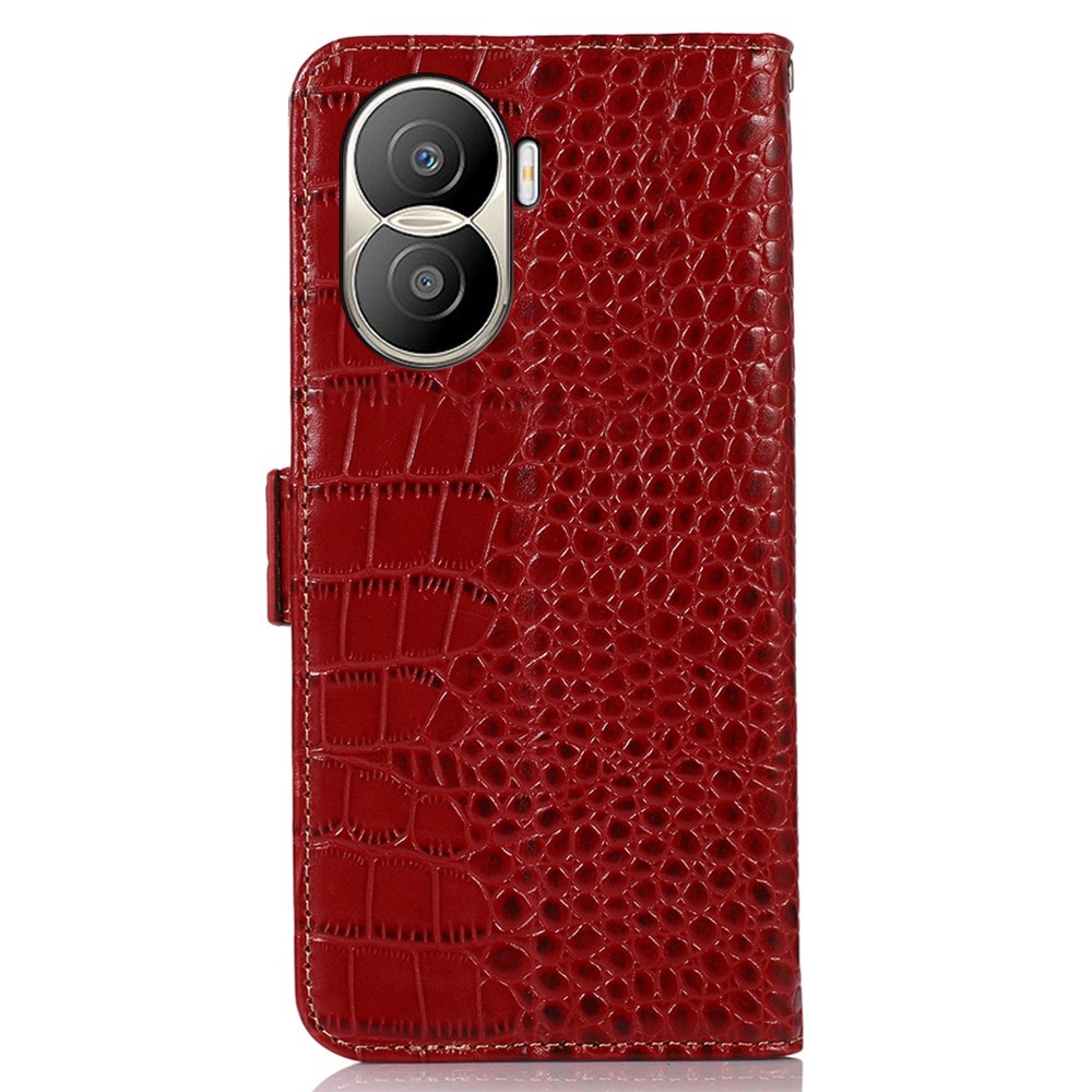 For Honor X40i 5G Anti-scratch Crocodile Texture Phone Case Genuine Cowhide Leather Wallet Stand RFID Blocking Folio Magnetic Closure Phone Cover - Red-8
