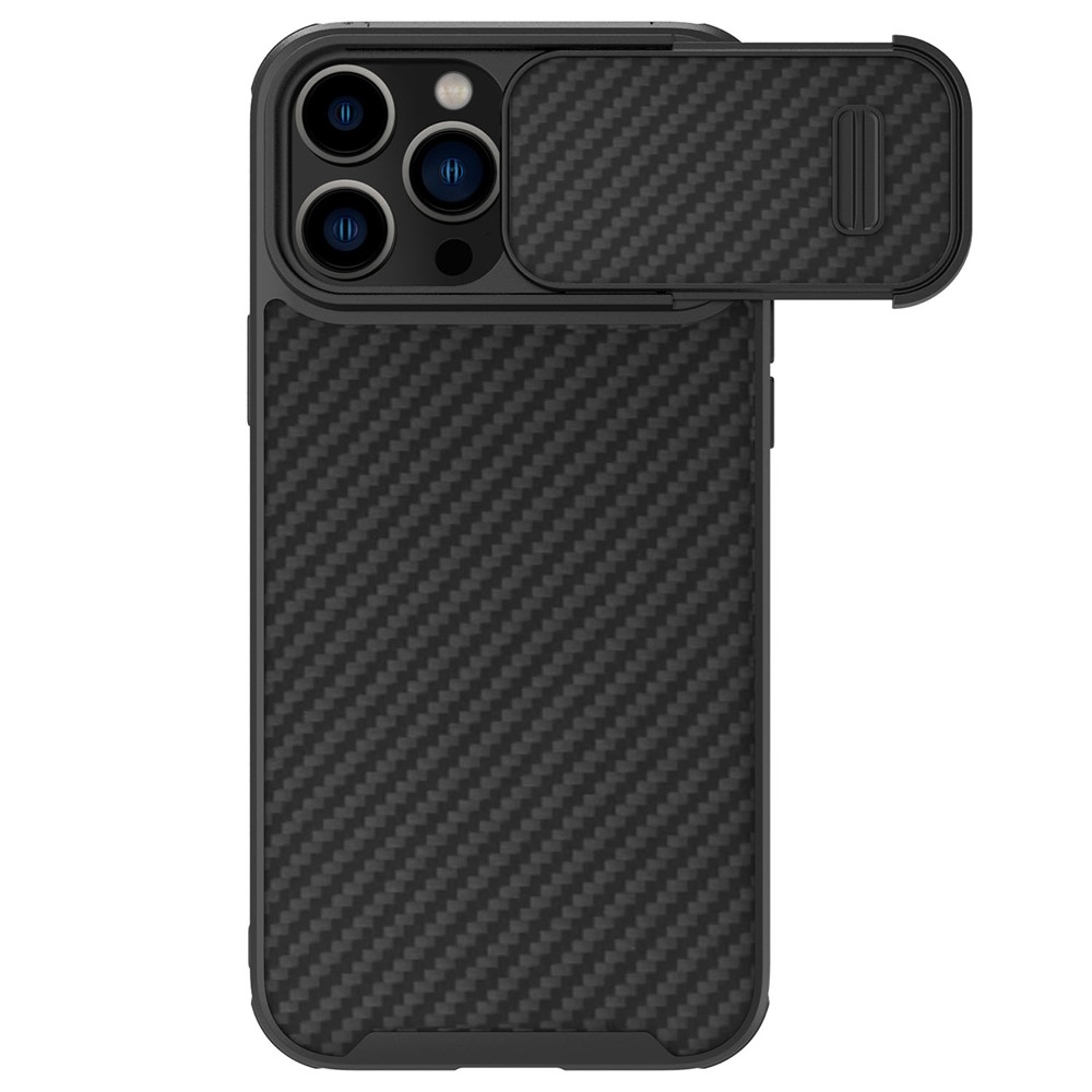 NILLKIN For iPhone 13 Pro Max 6.7 inch Carbon Fiber Phone Case Slide Camera Protection PC + TPU Hybrid Cover-1