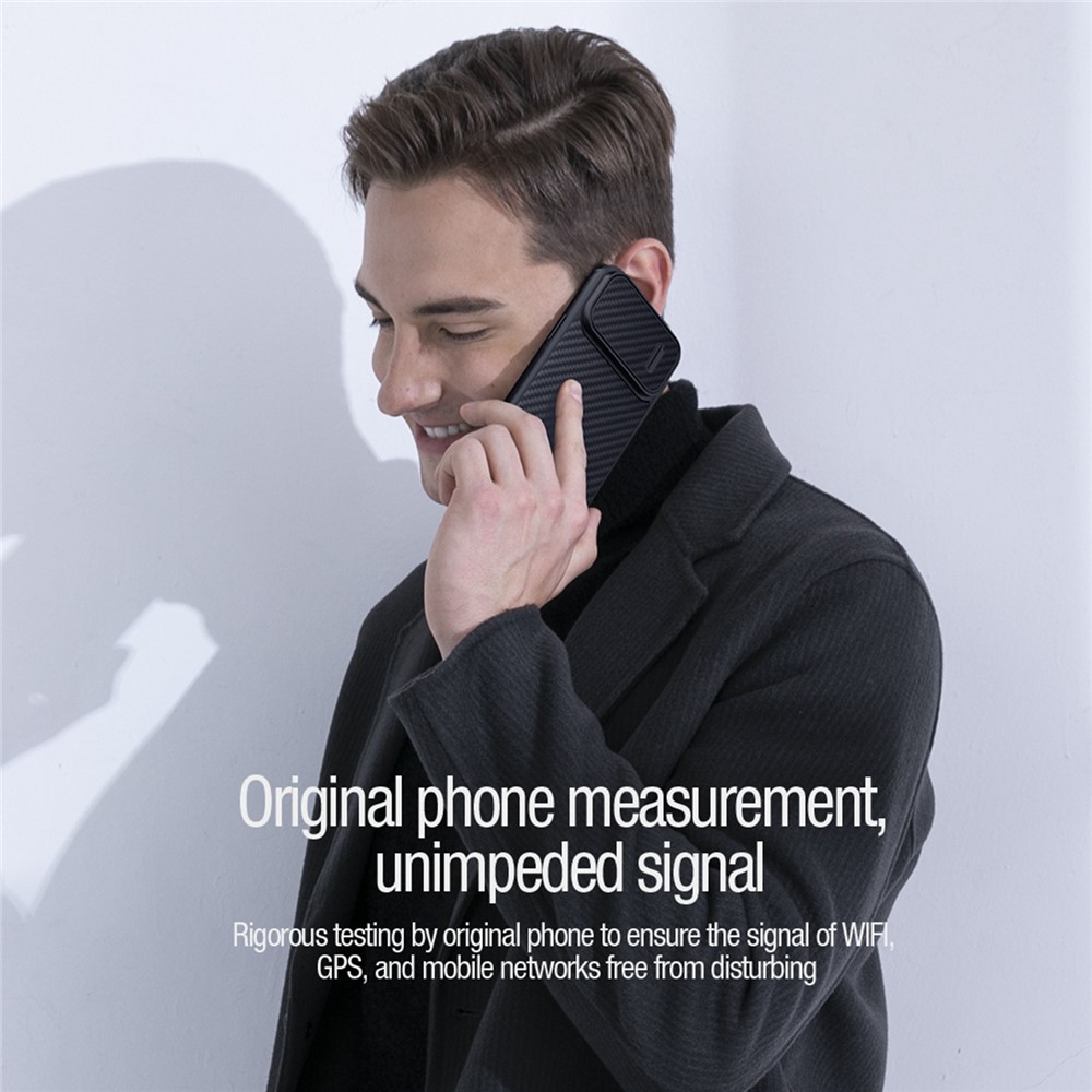 NILLKIN For iPhone 13 Pro Max 6.7 inch Carbon Fiber Phone Case Slide Camera Protection PC + TPU Hybrid Cover-10