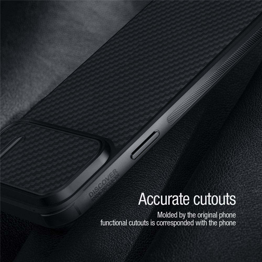 NILLKIN For iPhone 13 Pro Max 6.7 inch Carbon Fiber Phone Case Slide Camera Protection PC + TPU Hybrid Cover-11