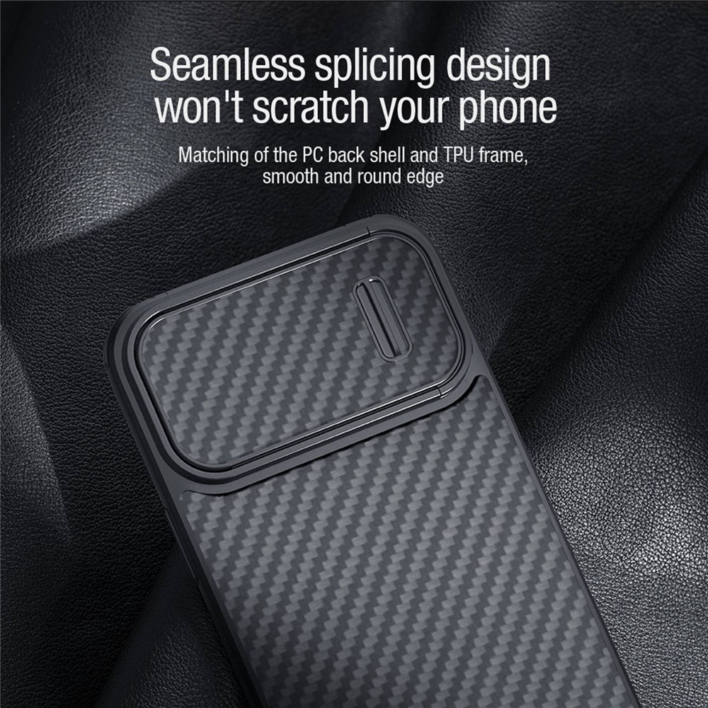 NILLKIN For iPhone 13 Pro Max 6.7 inch Carbon Fiber Phone Case Slide Camera Protection PC + TPU Hybrid Cover-6