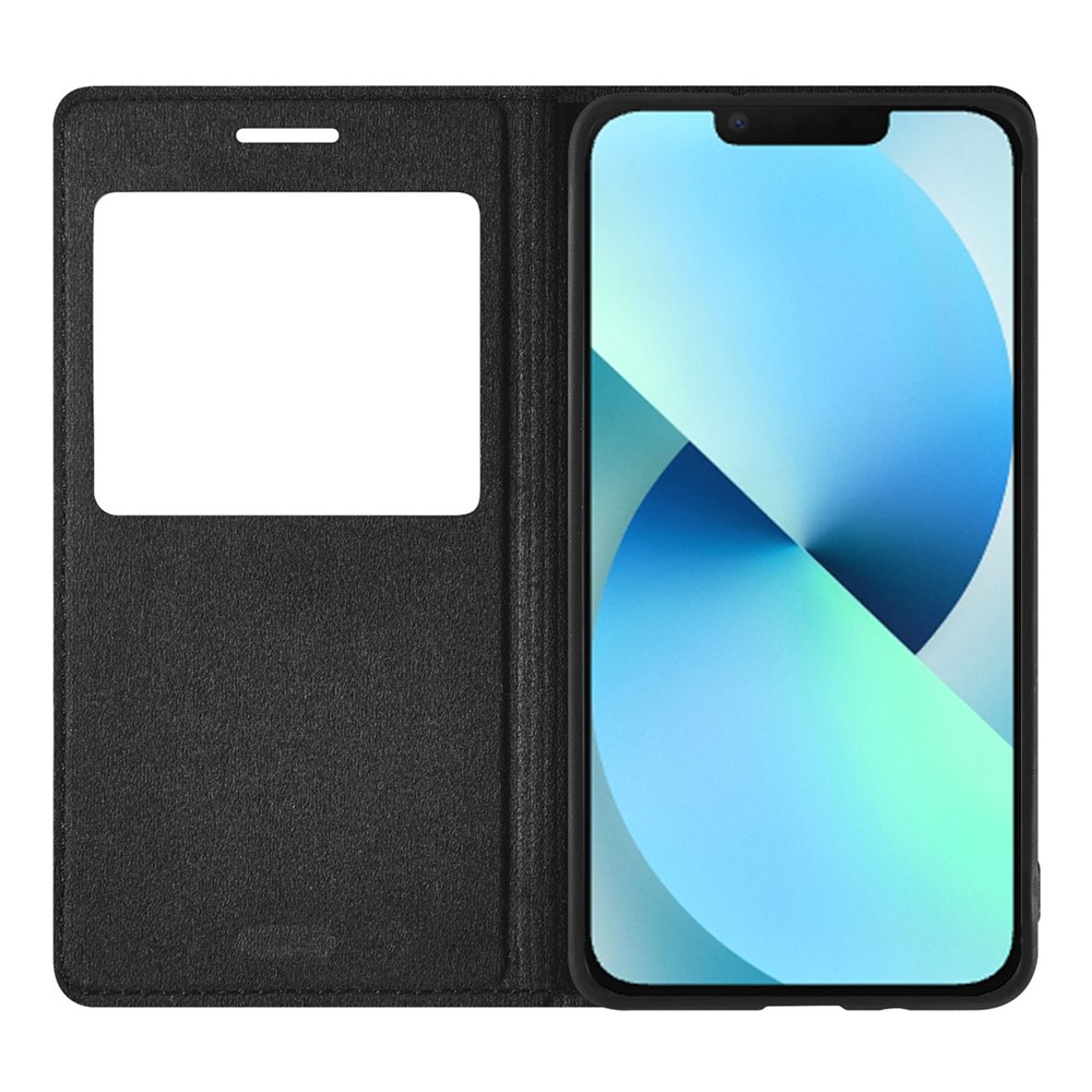 For iPhone 13 6.1 inch View Window Design Phone Cover PU Leather Folio Flip Full Protection Case - Black-2