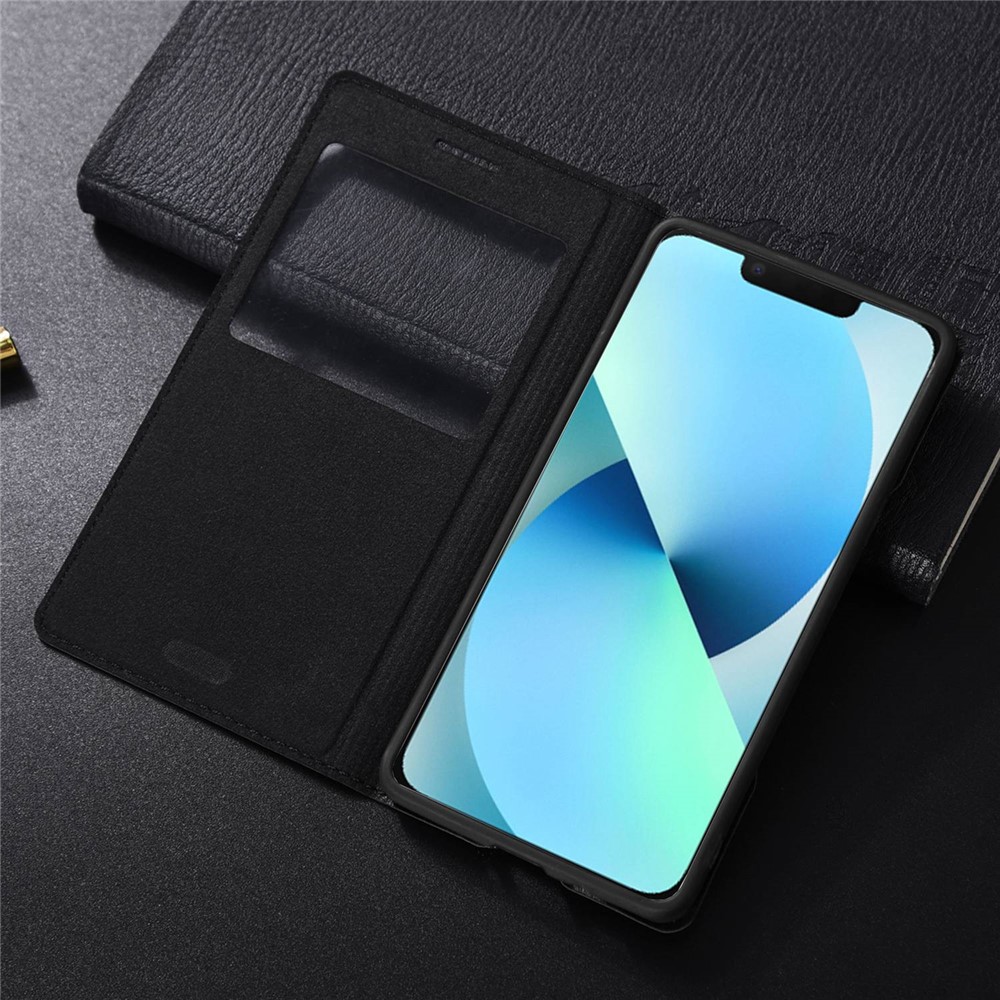 For iPhone 13 6.1 inch View Window Design Phone Cover PU Leather Folio Flip Full Protection Case - Black-5