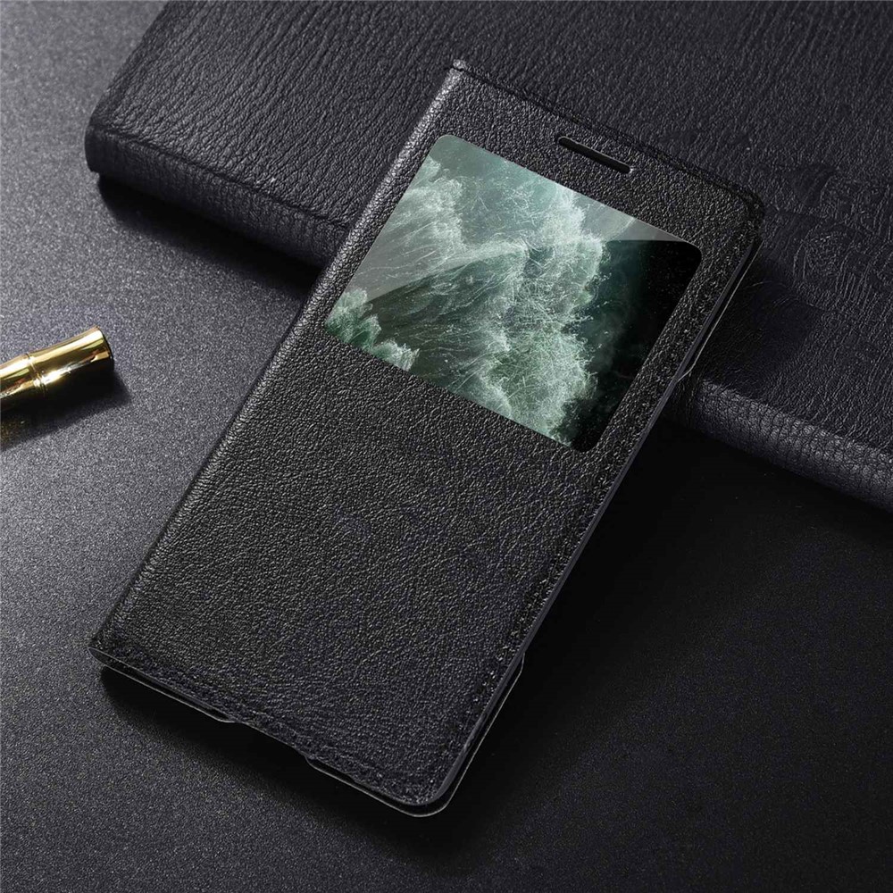 For iPhone 13 6.1 inch View Window Design Phone Cover PU Leather Folio Flip Full Protection Case - Black-6