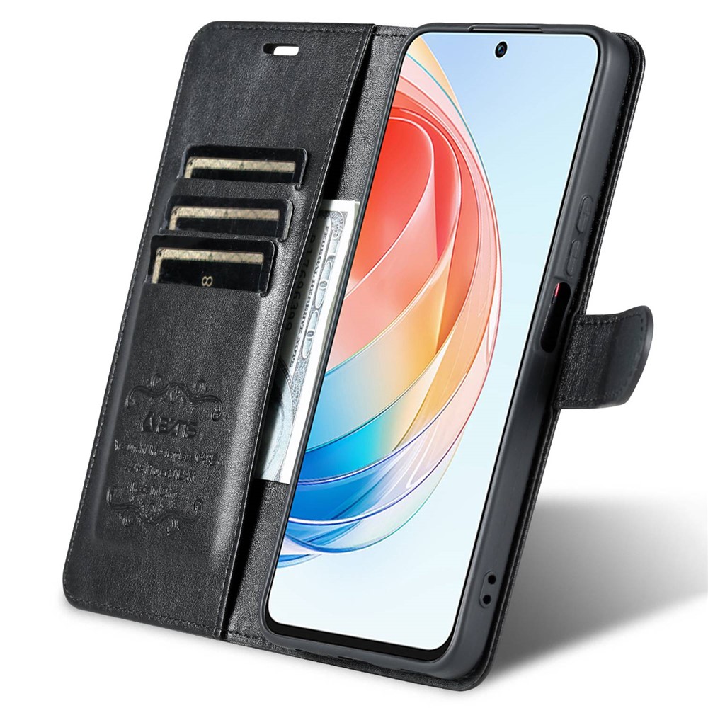 AZNS Anti-fall Flip Wallet Case for Honor X40i 5G, Full Protection PU Leather Phone Cover Shell with Viewing Stand - Black-3