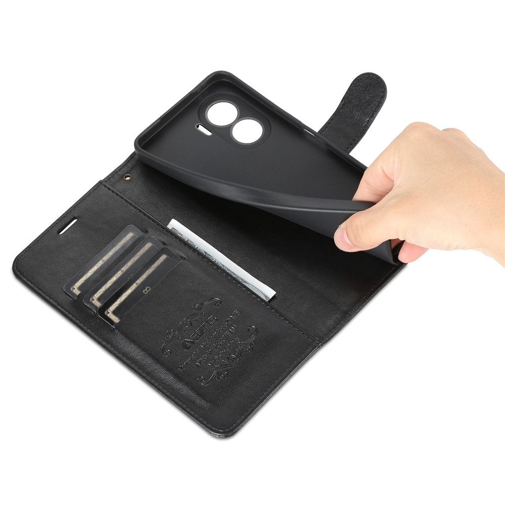 AZNS Anti-fall Flip Wallet Case for Honor X40i 5G, Full Protection PU Leather Phone Cover Shell with Viewing Stand - Black-6