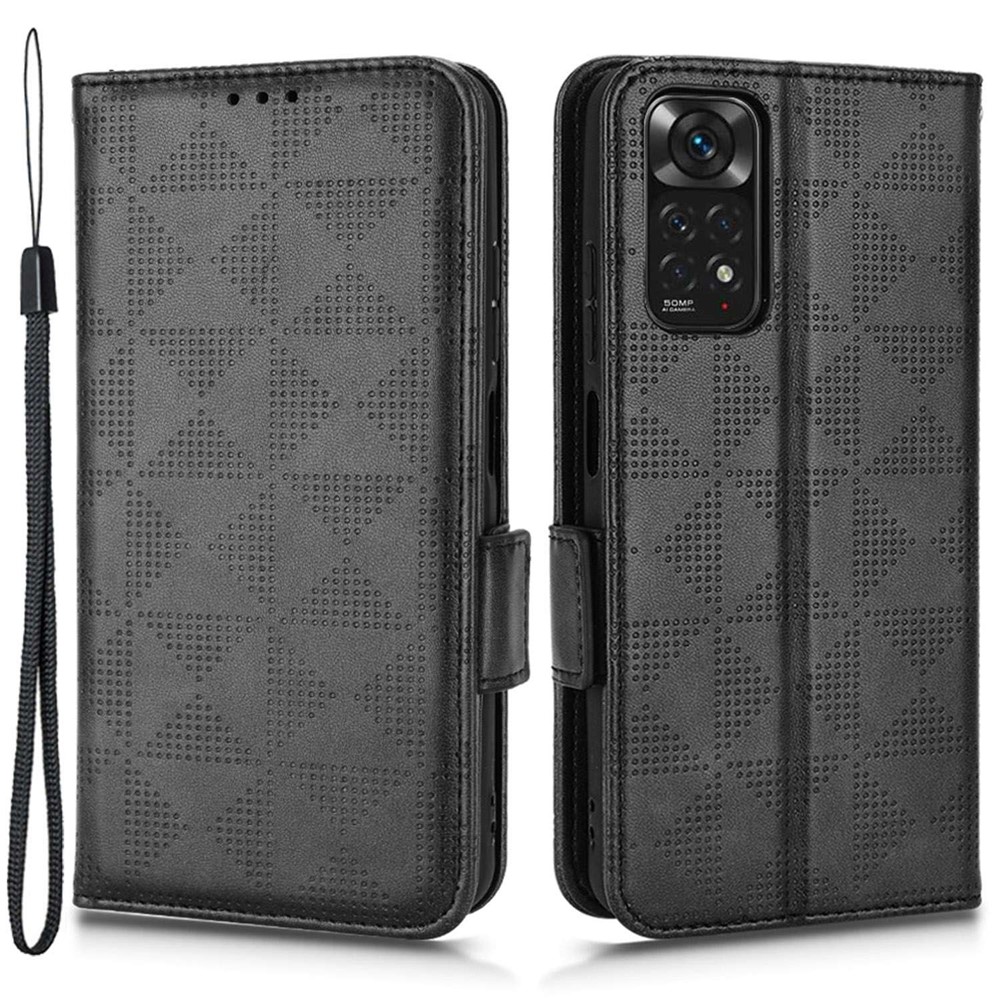 For Xiaomi Redmi Note 11 4G (Qualcomm) / Redmi Note 11S 4G Full Protection Phone Case Triangle Pattern Imprinted PU Leather Flip Wallet Cover Stand - Black-1