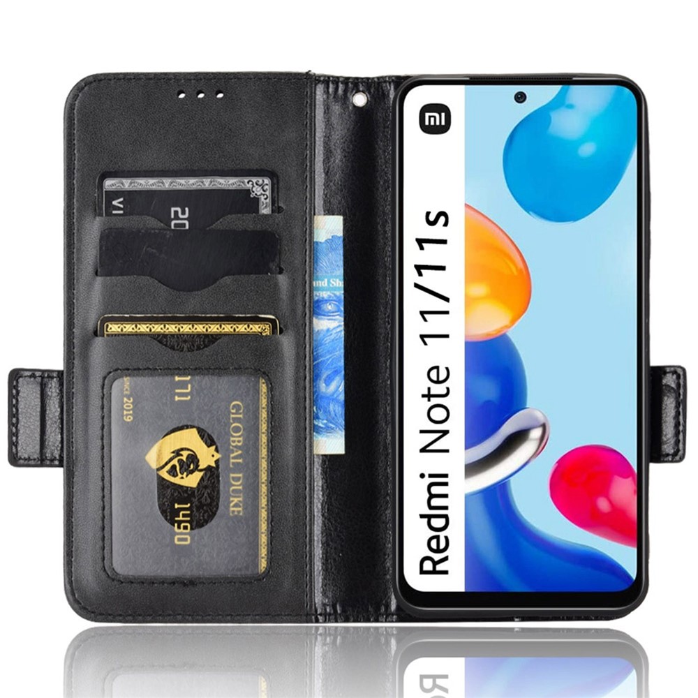 For Xiaomi Redmi Note 11 4G (Qualcomm) / Redmi Note 11S 4G Full Protection Phone Case Triangle Pattern Imprinted PU Leather Flip Wallet Cover Stand - Black-2