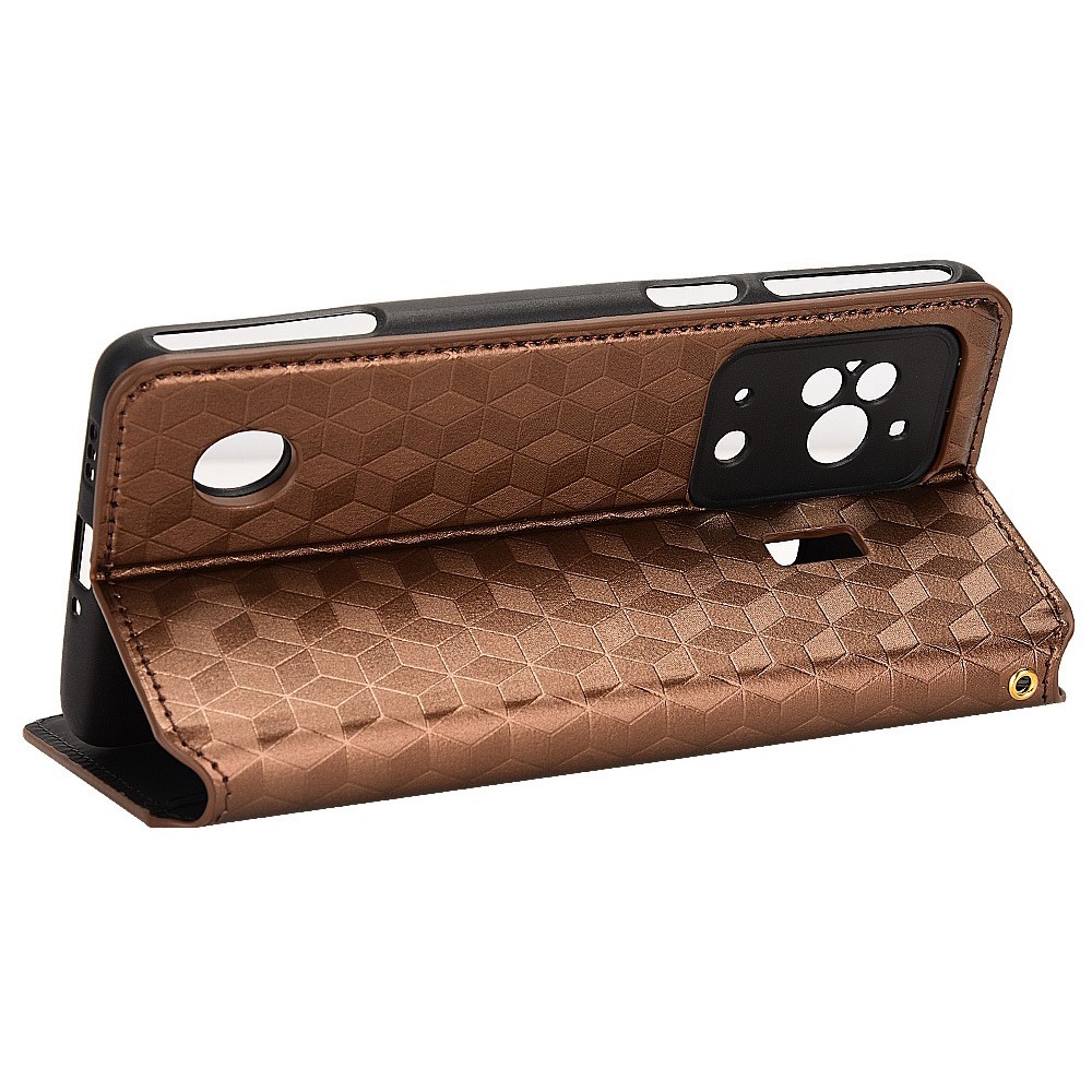 For Xiaomi Black Shark 5 Magnetic Absorption PU Leather Cover Stand Function Imprinting Rhombus Pattern Flip Wallet Case - Brown-3