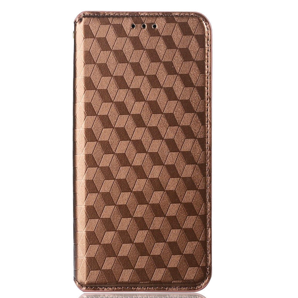 For Xiaomi Black Shark 5 Magnetic Absorption PU Leather Cover Stand Function Imprinting Rhombus Pattern Flip Wallet Case - Brown-6