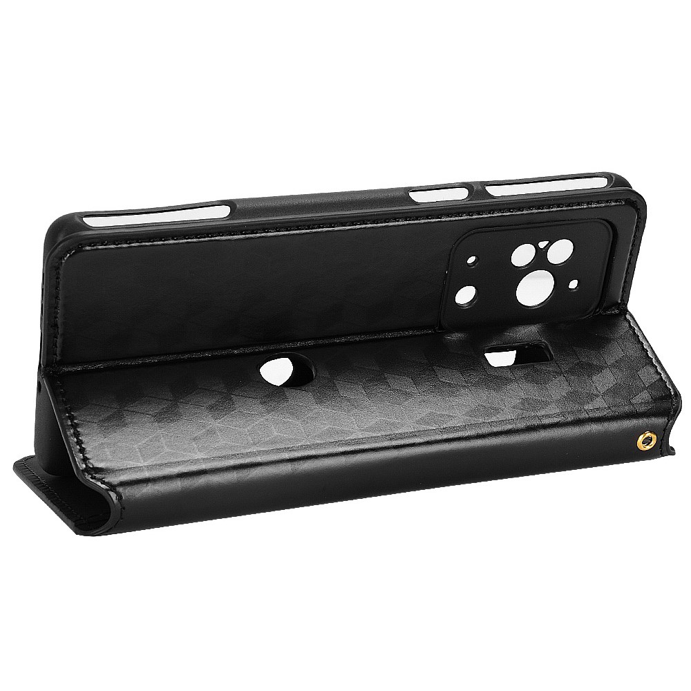 For Xiaomi Black Shark 5 Pro Imprinting Rhombus Pattern PU Leather Phone Case Magnetic Auto-absorbed Wallet Stand Feature Flip Cover - Black-3