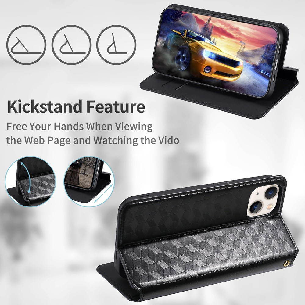 For Xiaomi Black Shark 5 Pro Imprinting Rhombus Pattern PU Leather Phone Case Magnetic Auto-absorbed Wallet Stand Feature Flip Cover - Black-5