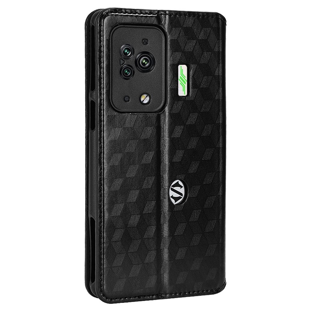 For Xiaomi Black Shark 5 Pro Imprinting Rhombus Pattern PU Leather Phone Case Magnetic Auto-absorbed Wallet Stand Feature Flip Cover - Black-8