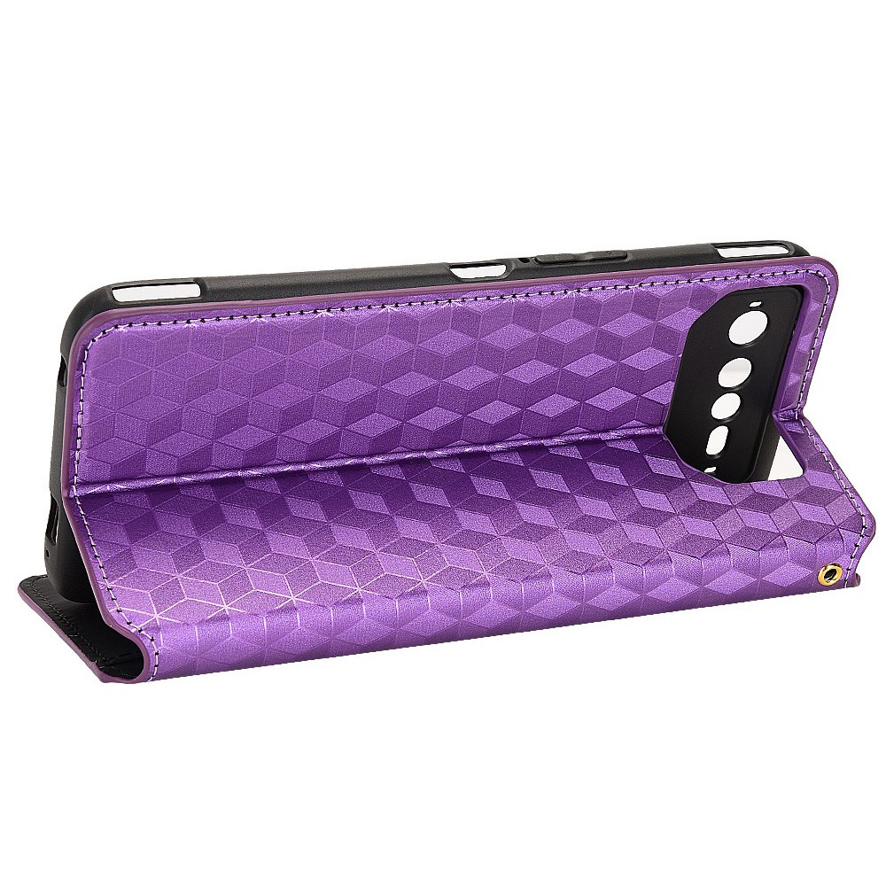 For Asus ROG Phone 6 5G / Phone 6 Pro 5G PU Leather Wallet Case Rhombus Pattern Imprinted Auto Closing Magnetic Flip Stand Cover - Purple-3