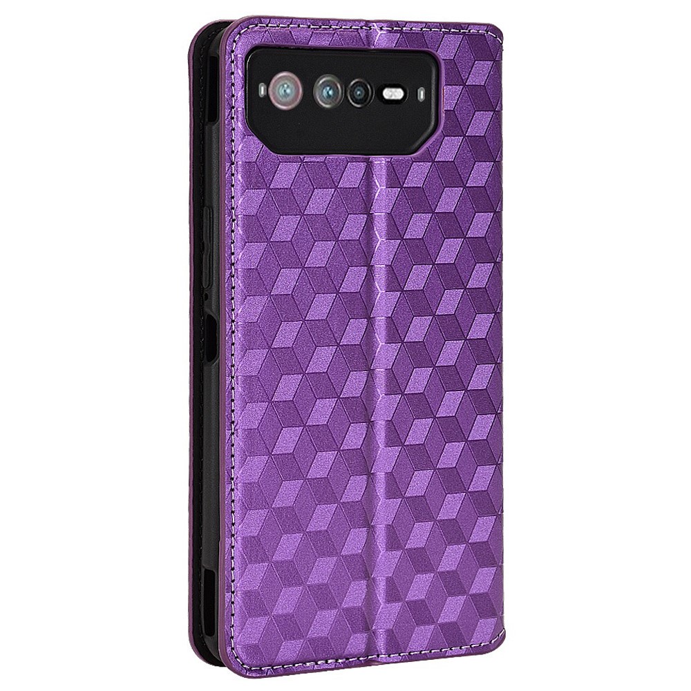 For Asus ROG Phone 6 5G / Phone 6 Pro 5G PU Leather Wallet Case Rhombus Pattern Imprinted Auto Closing Magnetic Flip Stand Cover - Purple-7
