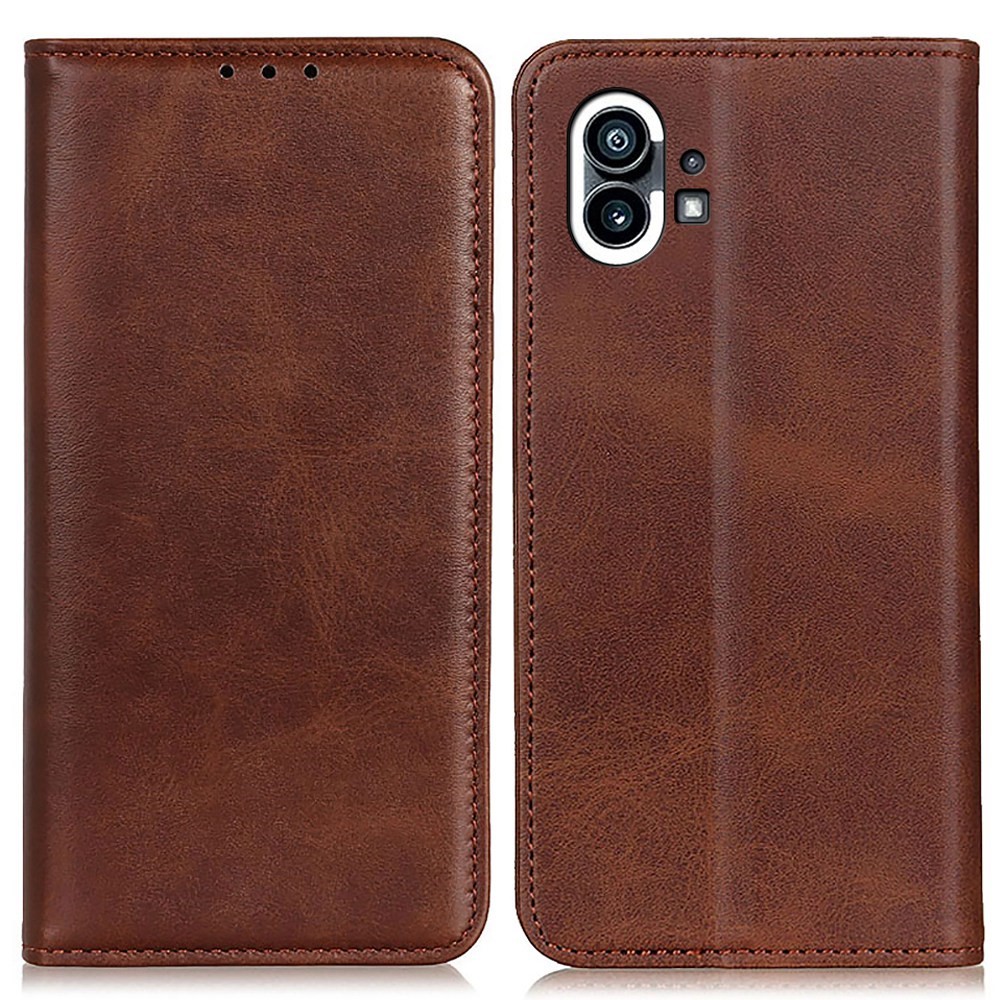 For Nothing phone (1) 5G Magnetic Auto-absorbed Split Leather Full Protective Folio Phone Case Stand Wallet Cover - Coffee-1