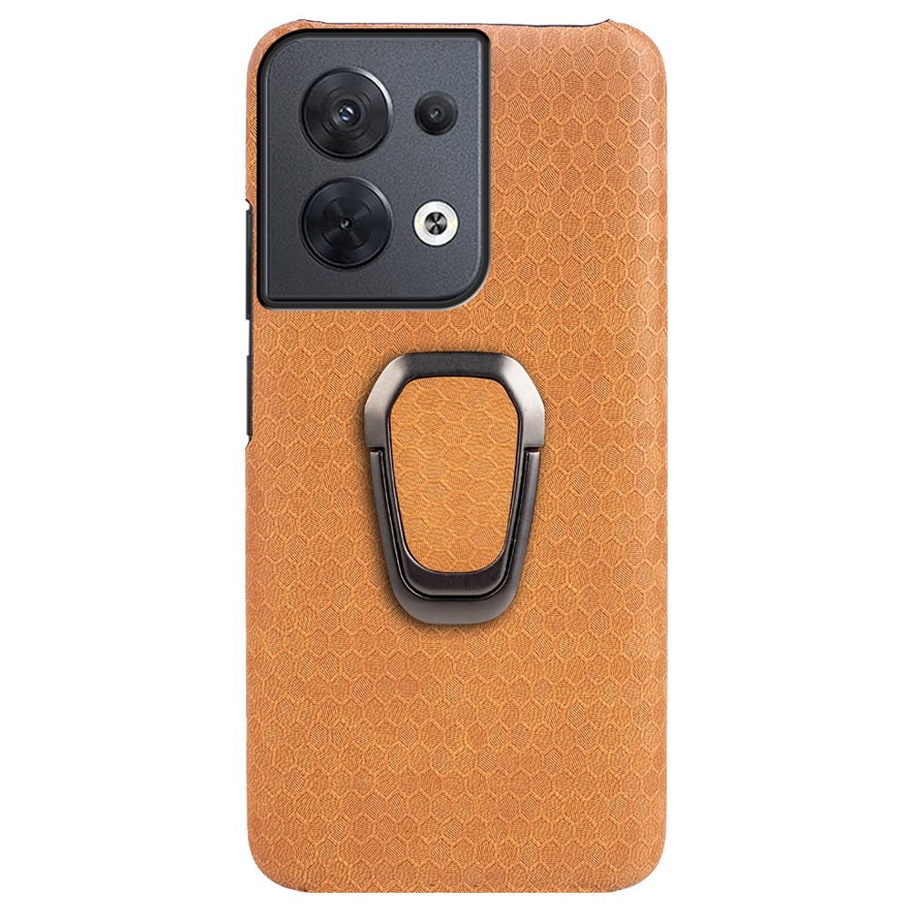 Honeycomb Pattern Kickstand Phone Cover for Oppo Reno8 5G (Global Version), PU Leather Coated Hard PC Back Case - Orange-1