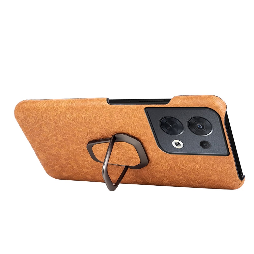 Honeycomb Pattern Kickstand Phone Cover for Oppo Reno8 5G (Global Version), PU Leather Coated Hard PC Back Case - Orange-2