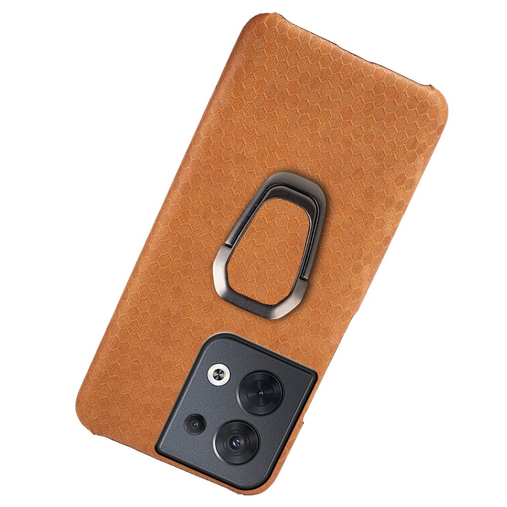 Honeycomb Pattern Kickstand Phone Cover for Oppo Reno8 5G (Global Version), PU Leather Coated Hard PC Back Case - Orange-3