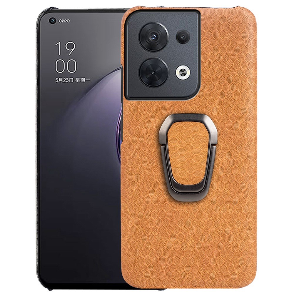 Honeycomb Pattern Kickstand Phone Cover for Oppo Reno8 5G (Global Version), PU Leather Coated Hard PC Back Case - Orange-5