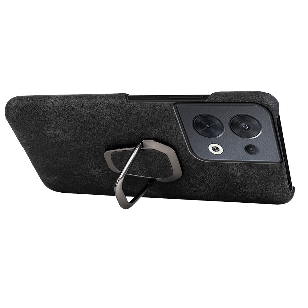 For Oppo Reno8 5G (Global Version) Ring Holder Kickstand Phone Case PU Leather Coated PC Back Cover Protector - Black-2