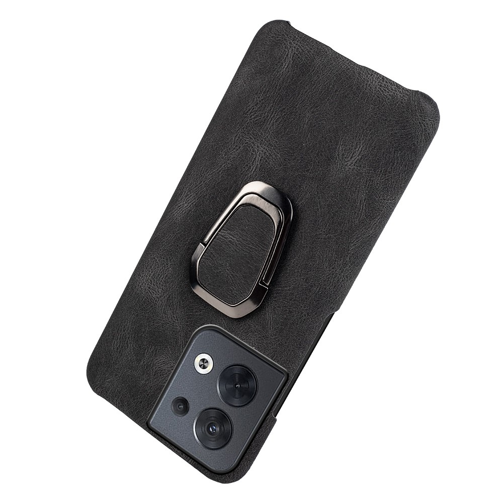 For Oppo Reno8 5G (Global Version) Ring Holder Kickstand Phone Case PU Leather Coated PC Back Cover Protector - Black-4