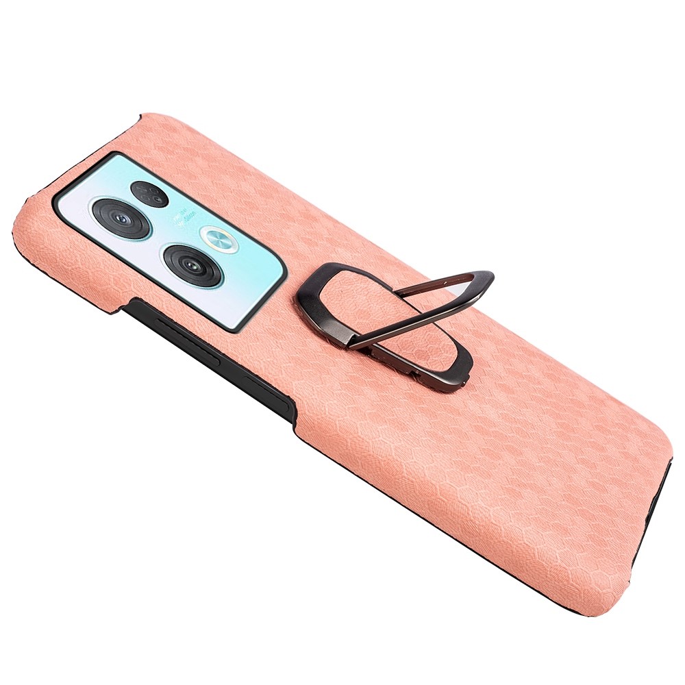 Honeycomb Pattern Phone Case for Oppo Reno8 Pro 5G (Global Version), PU Leather + PC Protective Cover with Kickstand - Pink-4