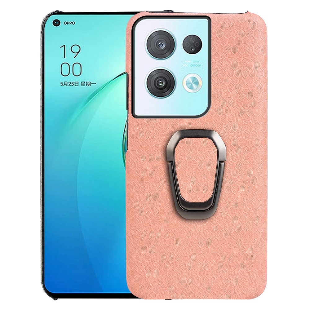 Honeycomb Pattern Phone Case for Oppo Reno8 Pro 5G (Global Version), PU Leather + PC Protective Cover with Kickstand - Pink-5
