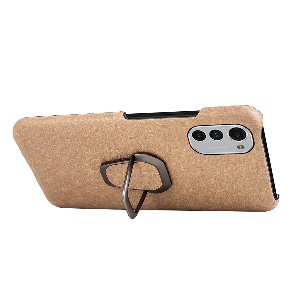 Honeycomb Pattern Phone Case for Motorola Moto E32 4G, Anti-drop Kickstand PU Leather Coated PC Cover - Yellow-2