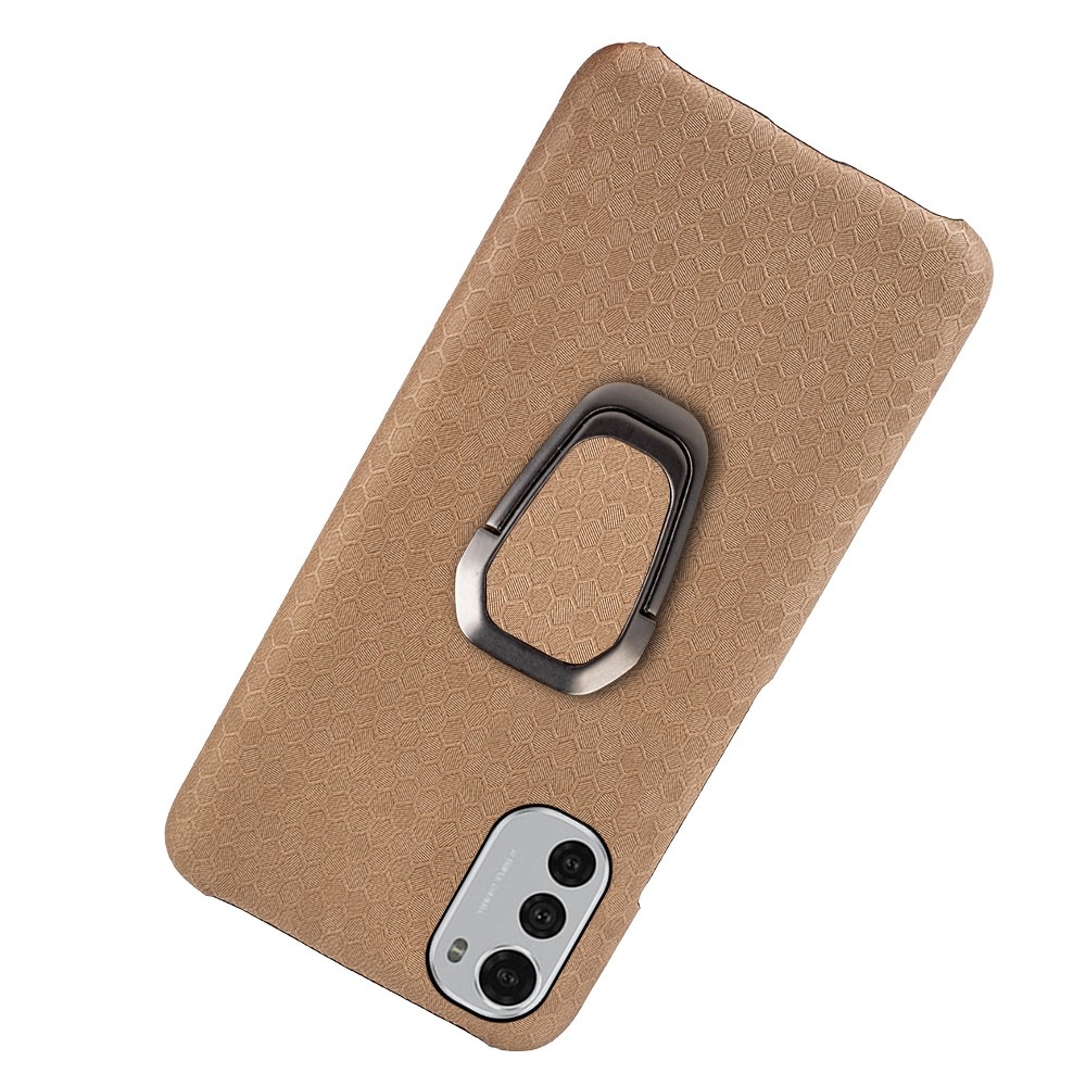 Honeycomb Pattern Phone Case for Motorola Moto E32 4G, Anti-drop Kickstand PU Leather Coated PC Cover - Yellow-3