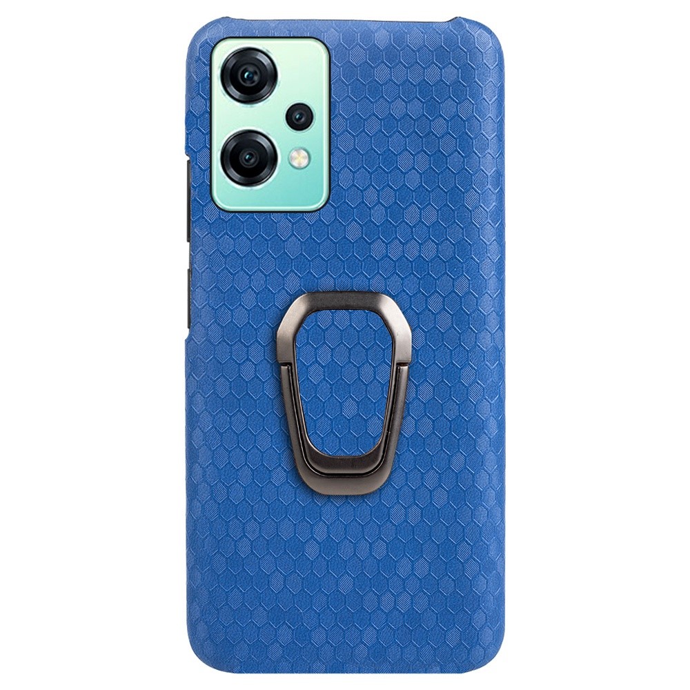 For OnePlus Nord CE 2 Lite 5G PU Leather Coated PC Case Honeycomb Pattern Ring Kickstand Phone Cover Protector - Blue-1